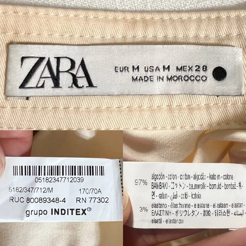 ZARA Asymmetrical Midi Skirt Cream Cotton Blend Size Medium